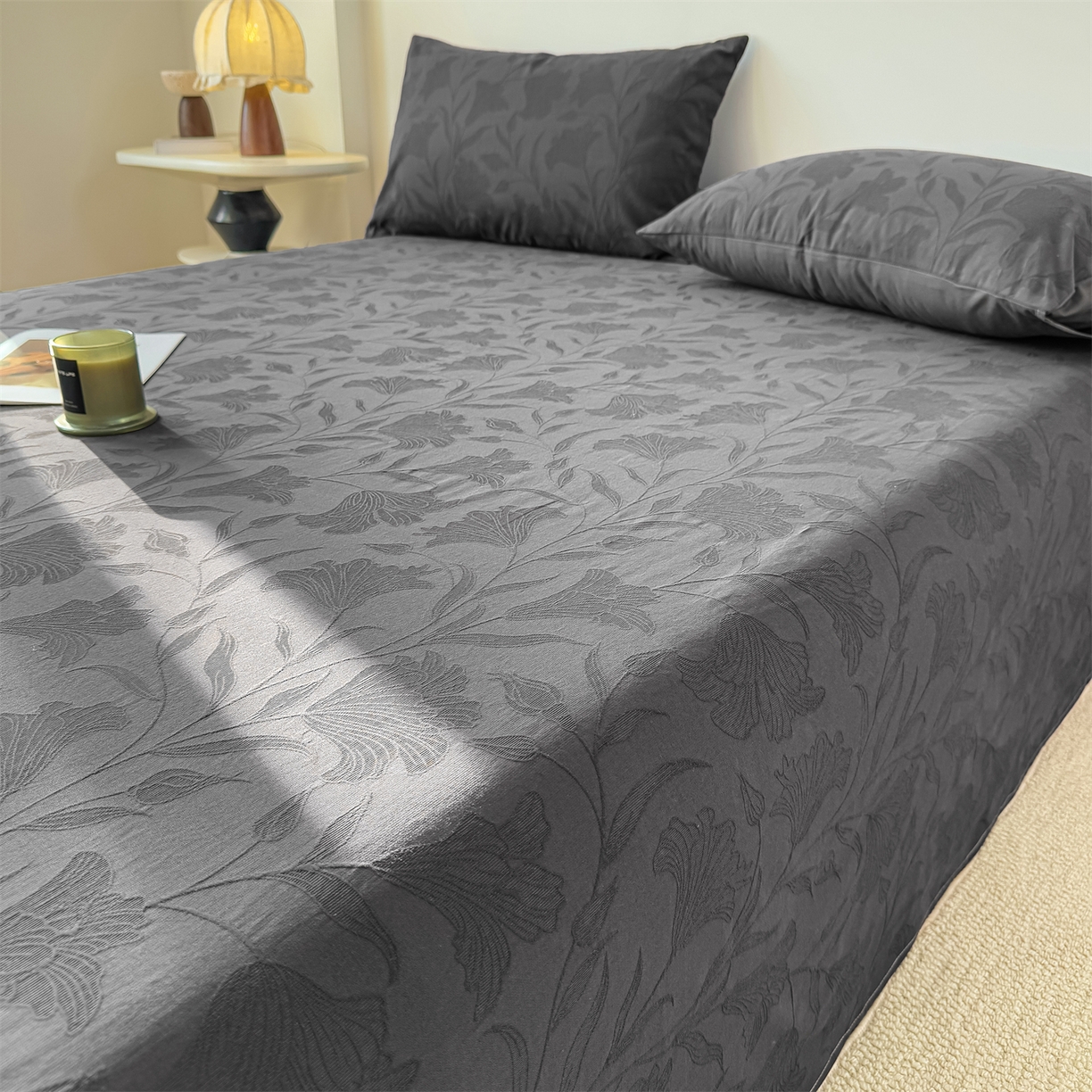 91家纺网 家纺一手货源 找家纺 灰鲸 2026新款全棉纯棉厚织三层水洗色织提花床单单床单床单单件 芳菲-素墨