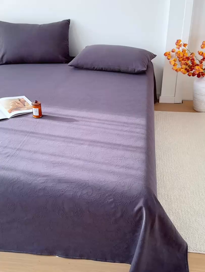 91家纺网 家纺一手货源 找家纺 灰鲸 2026新款全棉纯棉厚织三层水洗色织提花床单单床单床单单件 罗格西亚-素墨