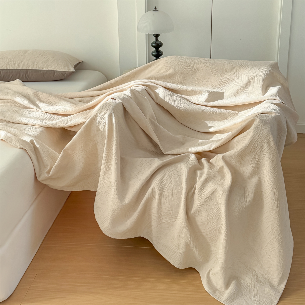 91家纺网 家纺一手货源 找家纺 灰鲸 2026新款全棉纯棉厚织三层水洗色织提花床单单床单床单单件 柔丝漫语-可可奶咖