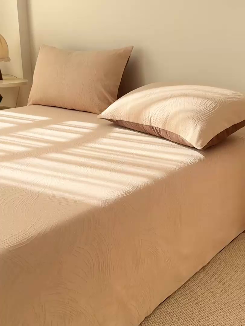 91家纺网 家纺一手货源 找家纺 灰鲸 2026新款全棉纯棉厚织三层水洗色织提花床单单床单床单单件 柔丝漫语-可可奶咖