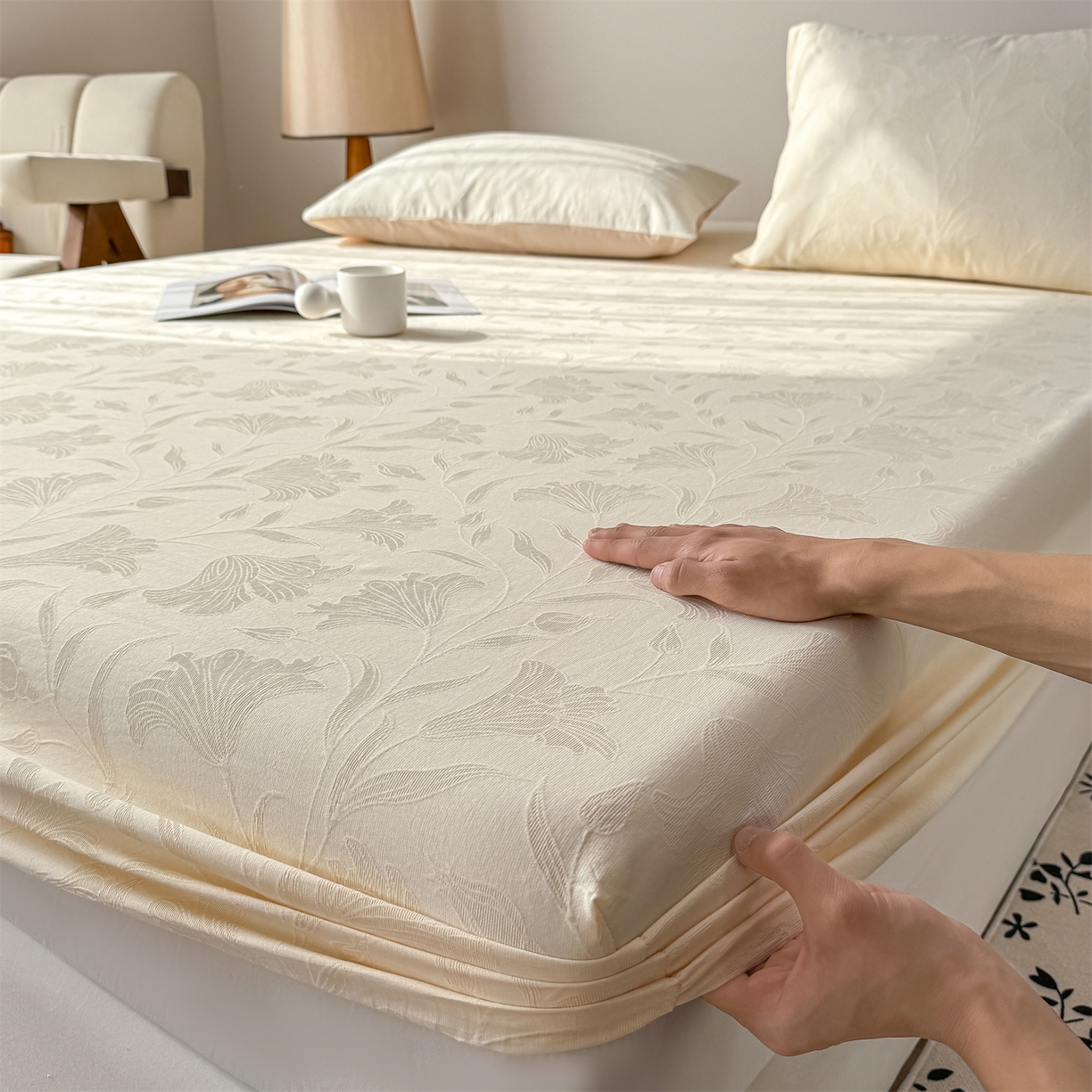 91家纺网 家纺一手货源 找家纺 （总）灰鲸 2026新款全棉纯棉厚织三层水洗色织提花床笠单品床笠床笠单件