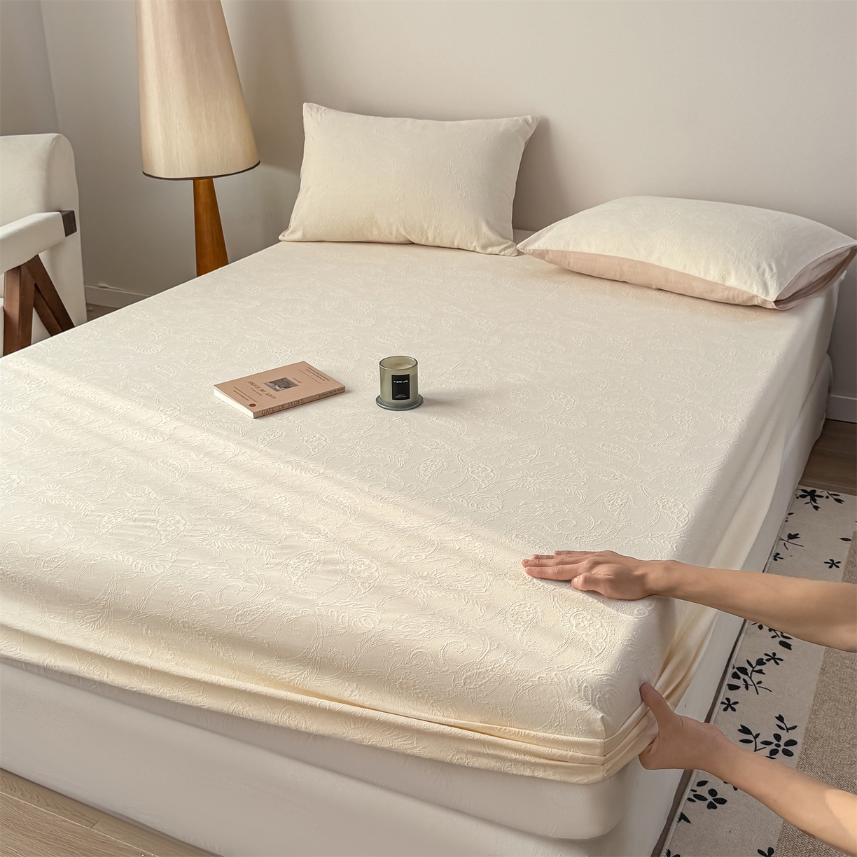 91家纺网 家纺一手货源 找家纺 （总）灰鲸 2026新款全棉纯棉厚织三层水洗色织提花床笠单品床笠床笠单件