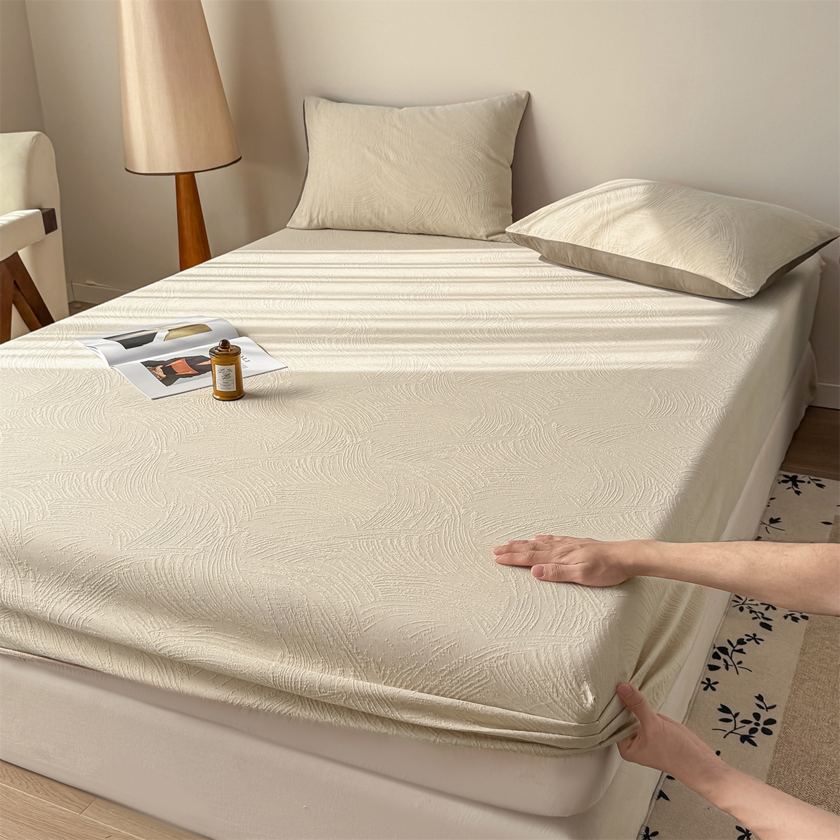 91家纺网 家纺一手货源 找家纺 （总）灰鲸 2026新款全棉纯棉厚织三层水洗色织提花床笠单品床笠床笠单件