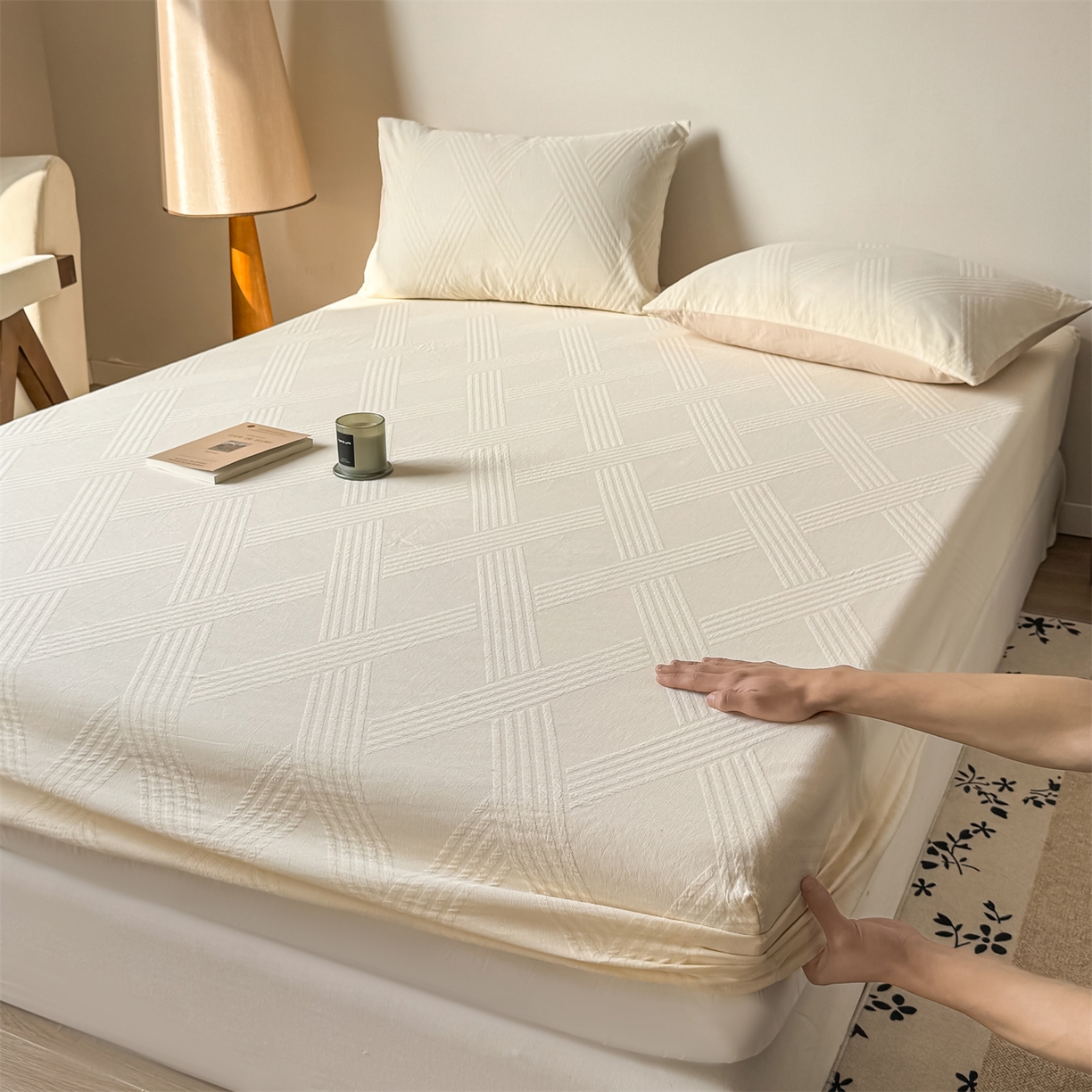 91家纺网 家纺一手货源 找家纺 （总）灰鲸 2026新款全棉纯棉厚织三层水洗色织提花床笠单品床笠床笠单件