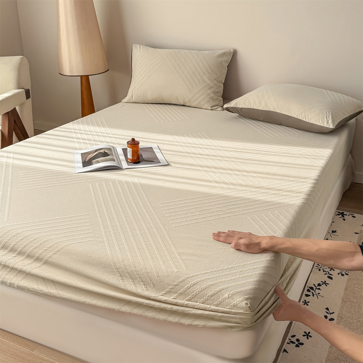 91家纺网 家纺一手货源 找家纺 （总）灰鲸 2026新款全棉纯棉厚织三层水洗色织提花床笠单品床笠床笠单件