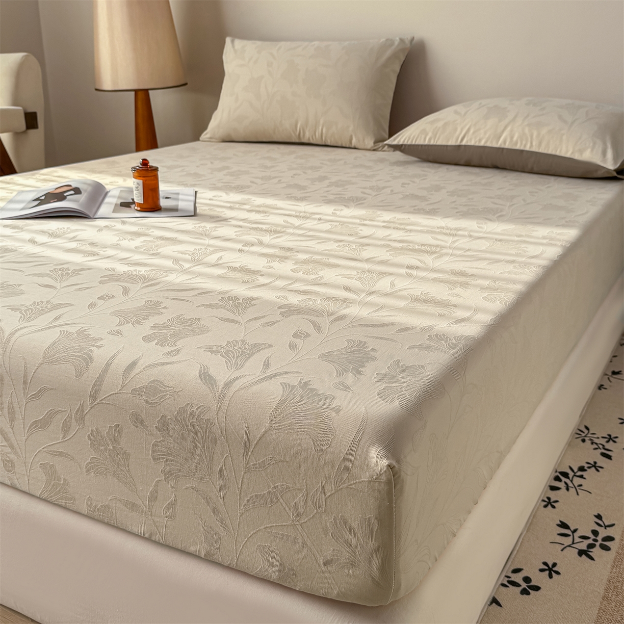 91家纺网 家纺一手货源 找家纺 灰鲸 2026新款全棉纯棉厚织三层水洗色织提花床笠单品床笠床笠单件 芳菲-可可奶咖