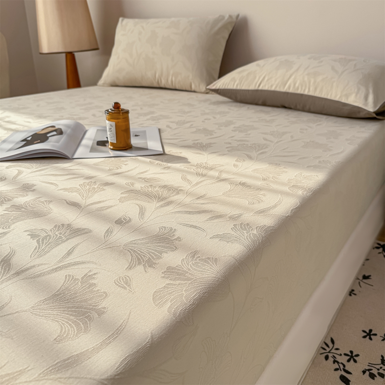 91家纺网 家纺一手货源 找家纺 灰鲸 2026新款全棉纯棉厚织三层水洗色织提花床笠单品床笠床笠单件 芳菲-可可奶咖