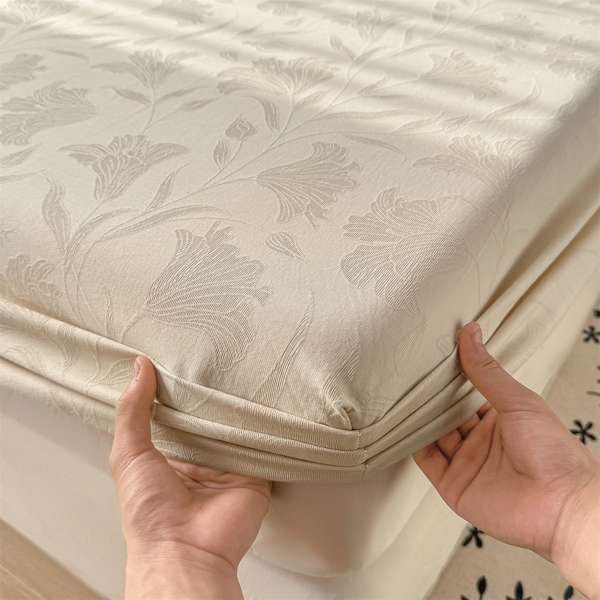 91家纺网 家纺一手货源 找家纺 灰鲸 2026新款全棉纯棉厚织三层水洗色织提花床笠单品床笠床笠单件 芳菲-可可奶咖