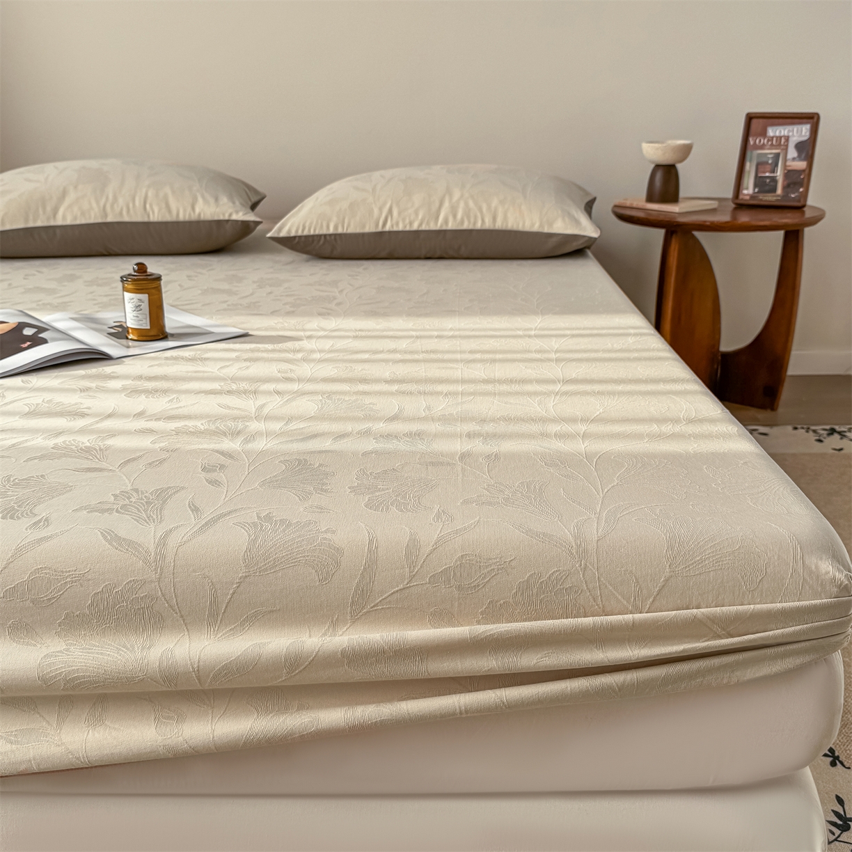 91家纺网 家纺一手货源 找家纺 灰鲸 2026新款全棉纯棉厚织三层水洗色织提花床笠单品床笠床笠单件 芳菲-可可奶咖