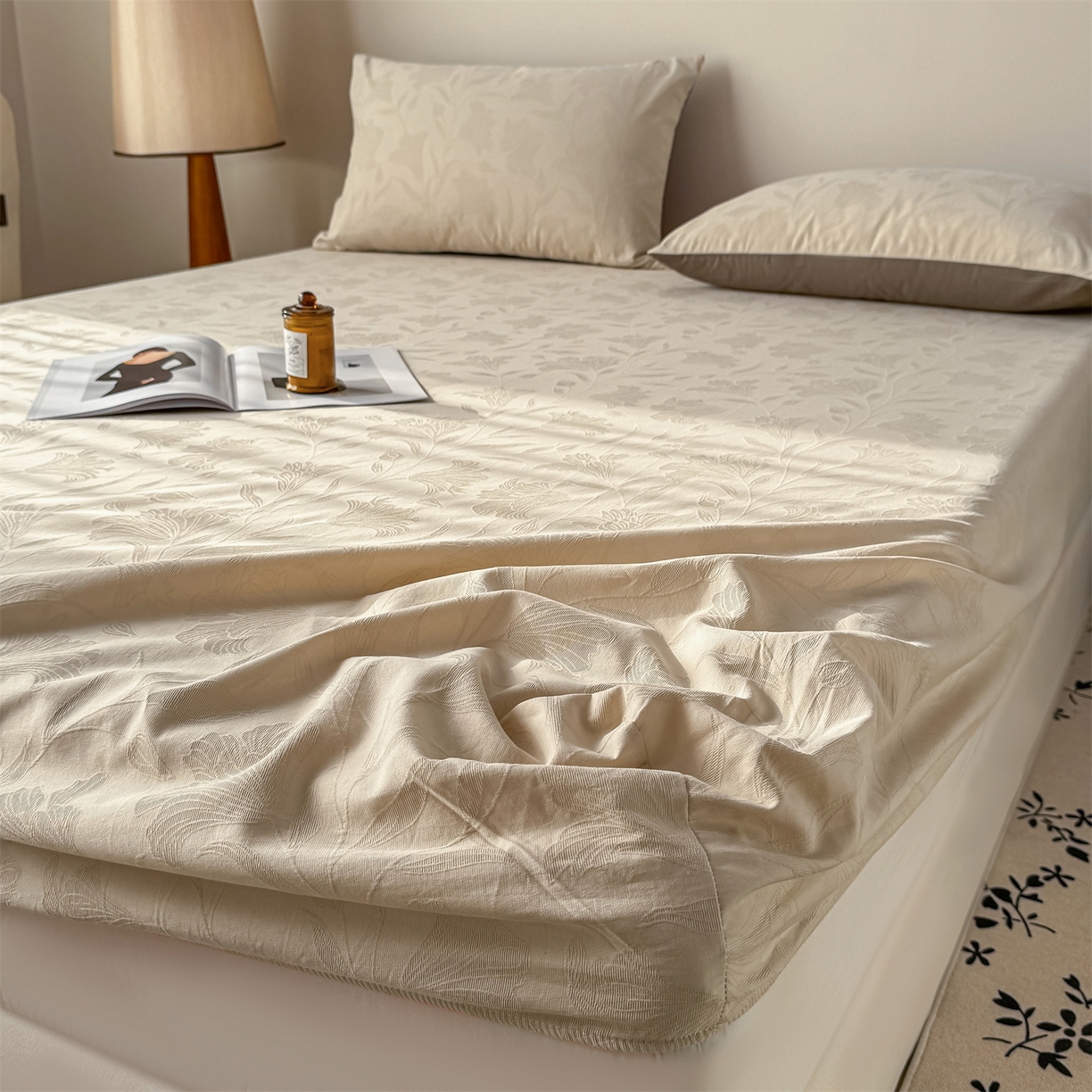 91家纺网 家纺一手货源 找家纺 灰鲸 2026新款全棉纯棉厚织三层水洗色织提花床笠单品床笠床笠单件 芳菲-可可奶咖