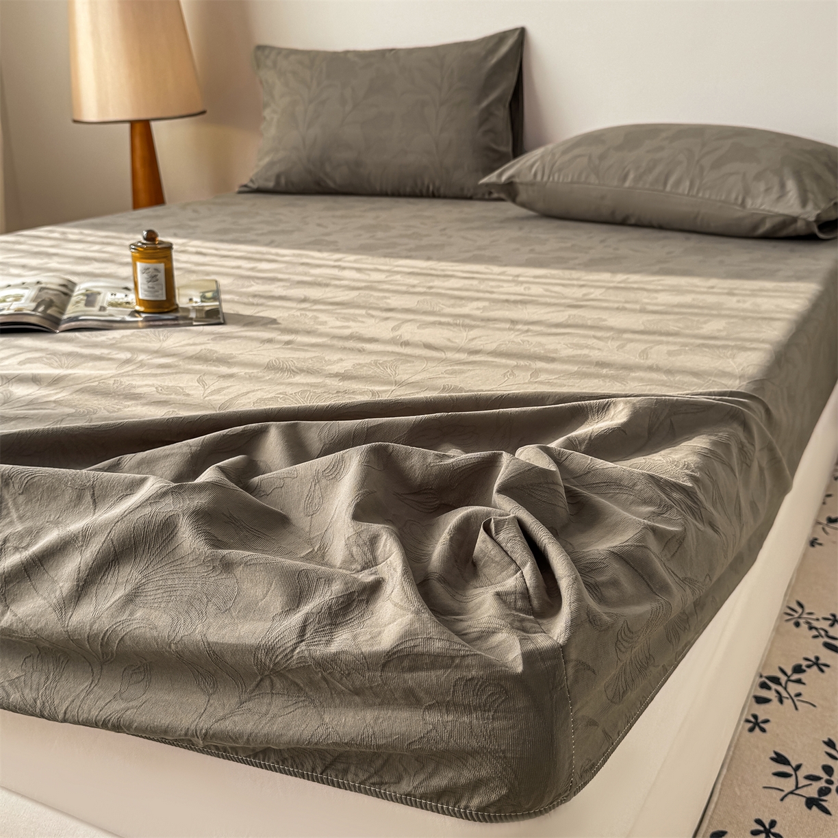 91家纺网 家纺一手货源 找家纺 灰鲸 2026新款全棉纯棉厚织三层水洗色织提花床笠单品床笠床笠单件 芳菲-摩卡