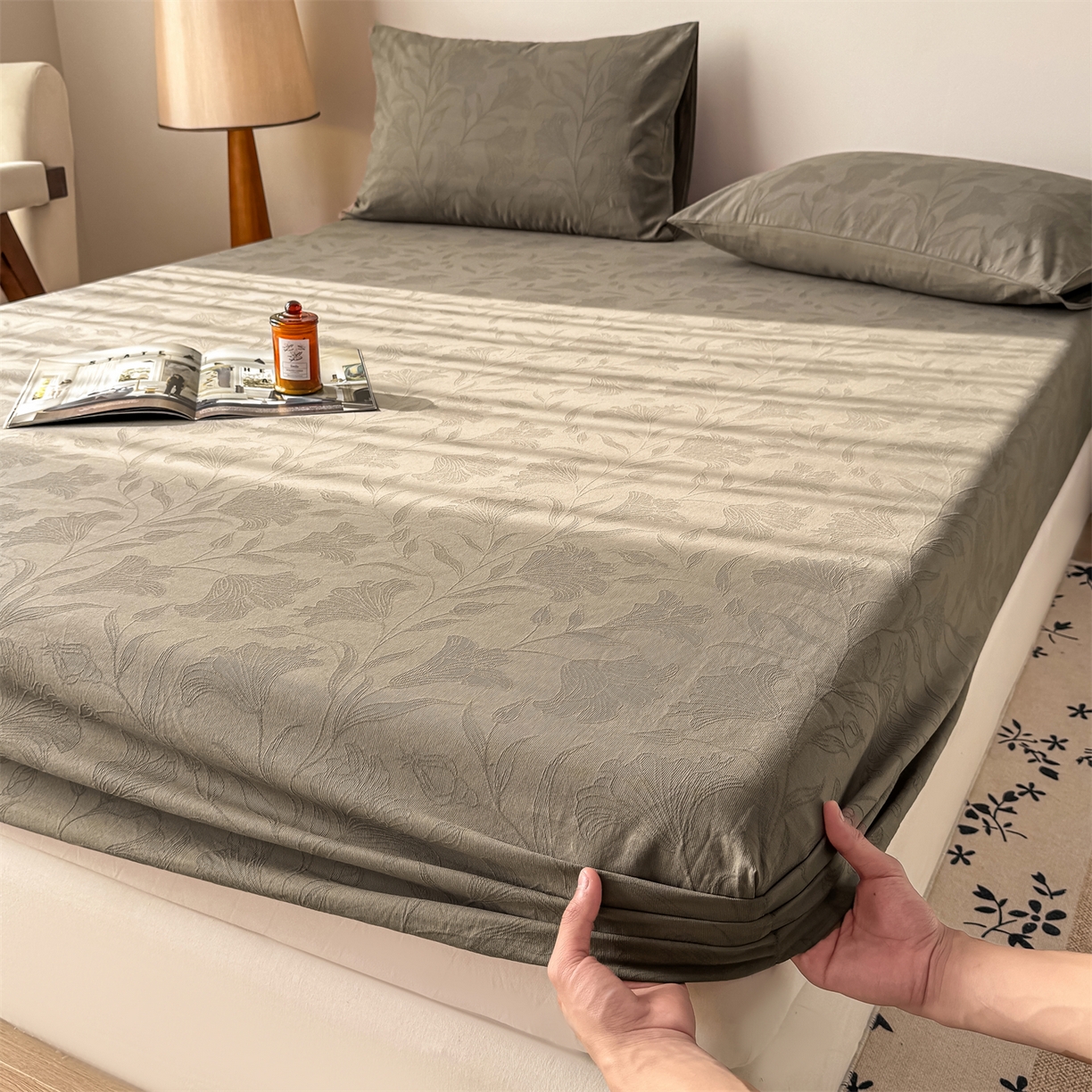 91家纺网 家纺一手货源 找家纺 灰鲸 2026新款全棉纯棉厚织三层水洗色织提花床笠单品床笠床笠单件 芳菲-摩卡