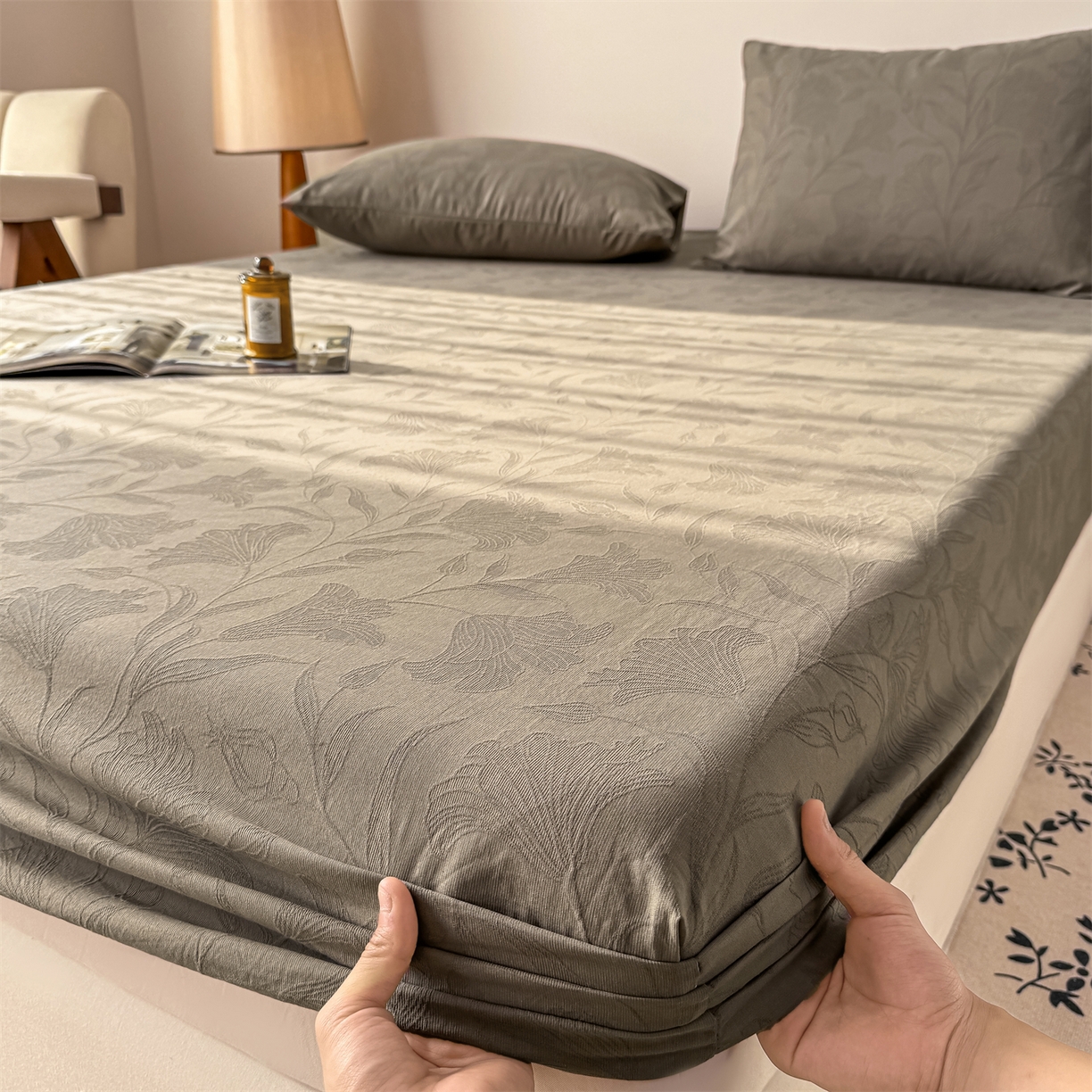 91家纺网 家纺一手货源 找家纺 灰鲸 2026新款全棉纯棉厚织三层水洗色织提花床笠单品床笠床笠单件 芳菲-摩卡