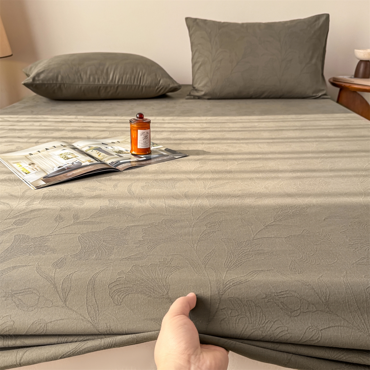 91家纺网 家纺一手货源 找家纺 灰鲸 2026新款全棉纯棉厚织三层水洗色织提花床笠单品床笠床笠单件 芳菲-摩卡