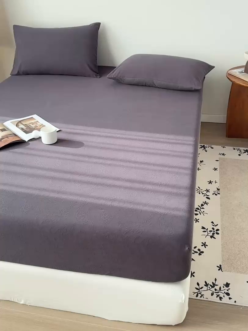 91家纺网 家纺一手货源 找家纺 灰鲸 2026新款全棉纯棉厚织三层水洗色织提花床笠单品床笠床笠单件 罗格西亚-素墨