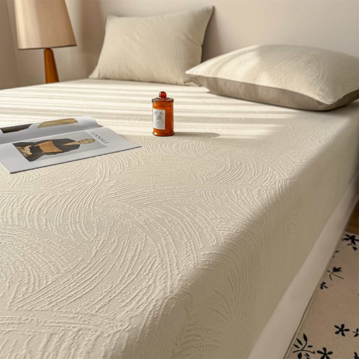 91家纺网 家纺一手货源 找家纺 灰鲸 2026新款全棉纯棉厚织三层水洗色织提花床笠单品床笠床笠单件 柔丝漫语-可可奶咖