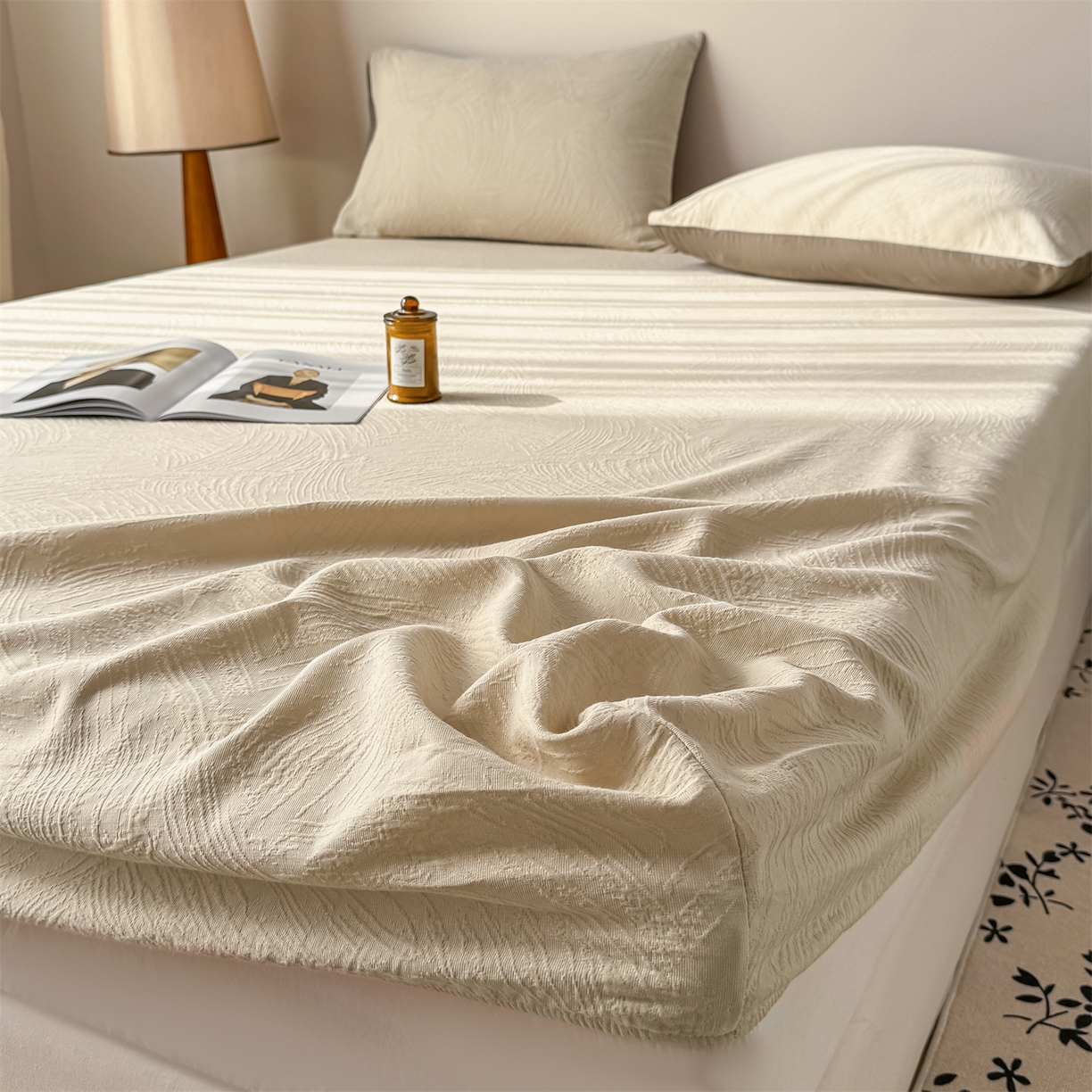 91家纺网 家纺一手货源 找家纺 灰鲸 2026新款全棉纯棉厚织三层水洗色织提花床笠单品床笠床笠单件 柔丝漫语-可可奶咖