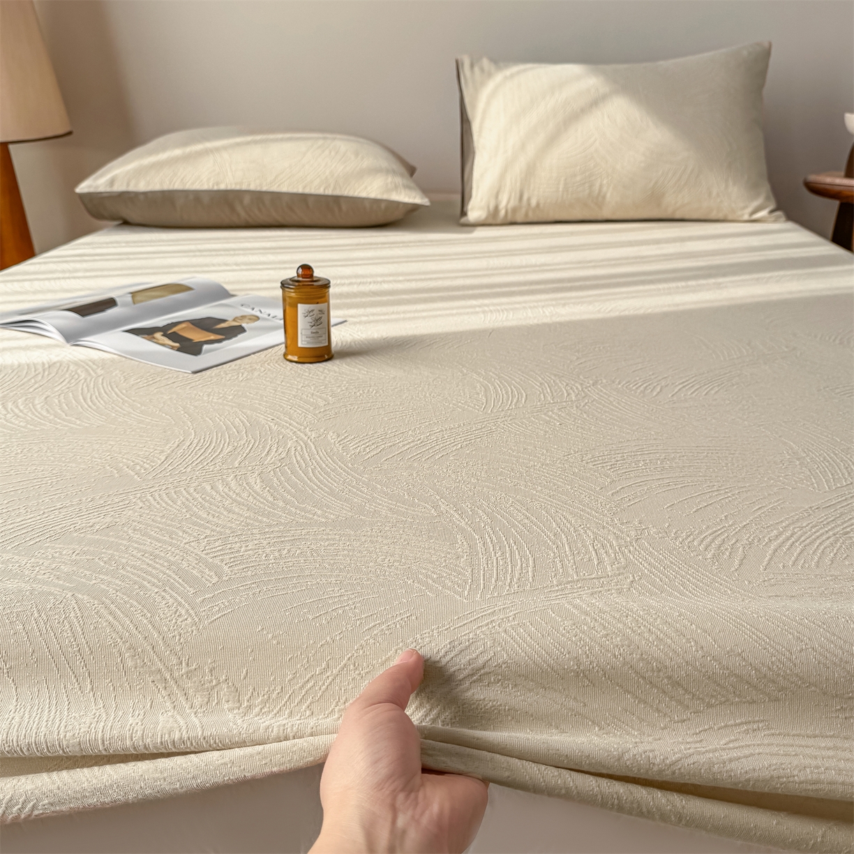 91家纺网 家纺一手货源 找家纺 灰鲸 2026新款全棉纯棉厚织三层水洗色织提花床笠单品床笠床笠单件 柔丝漫语-可可奶咖