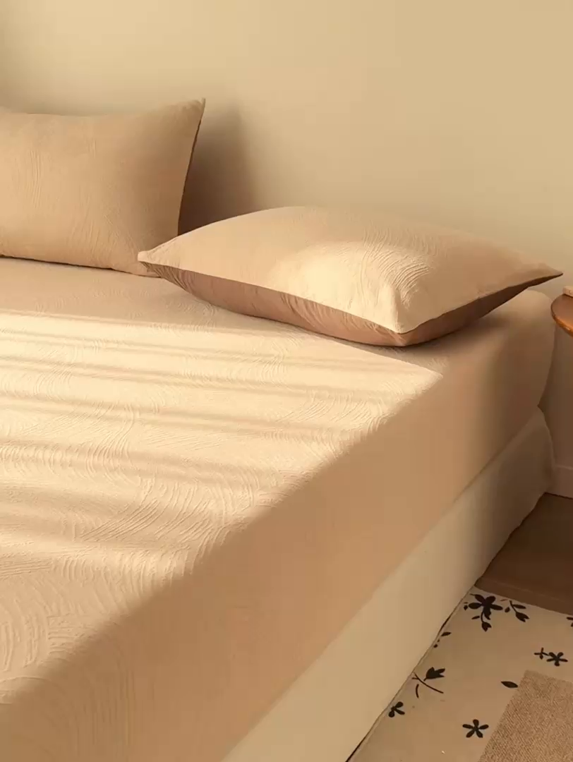 91家纺网 家纺一手货源 找家纺 灰鲸 2026新款全棉纯棉厚织三层水洗色织提花床笠单品床笠床笠单件 柔丝漫语-可可奶咖