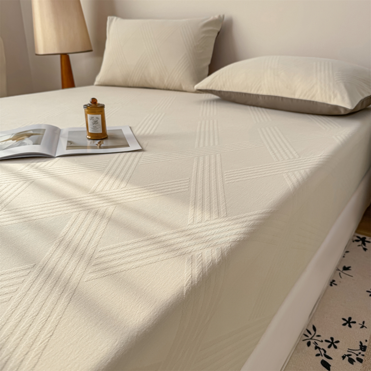 91家纺网 家纺一手货源 找家纺 灰鲸 2026新款全棉纯棉厚织三层水洗色织提花床笠单品床笠床笠单件 维希-可可奶咖