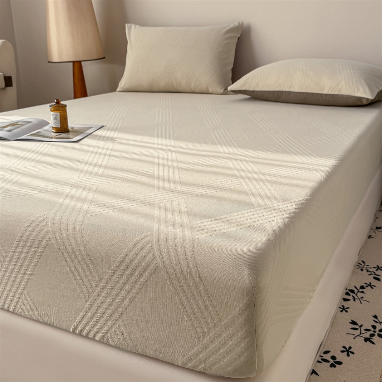 91家纺网 家纺一手货源 找家纺 灰鲸 2026新款全棉纯棉厚织三层水洗色织提花床笠单品床笠床笠单件 维希-可可奶咖