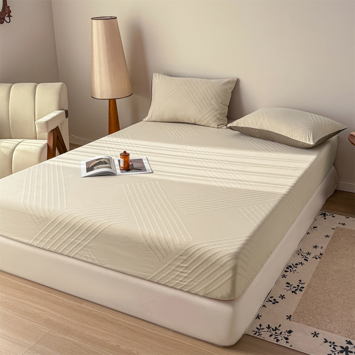 91家纺网 家纺一手货源 找家纺 灰鲸 2026新款全棉纯棉厚织三层水洗色织提花床笠单品床笠床笠单件 云汐-可可奶咖