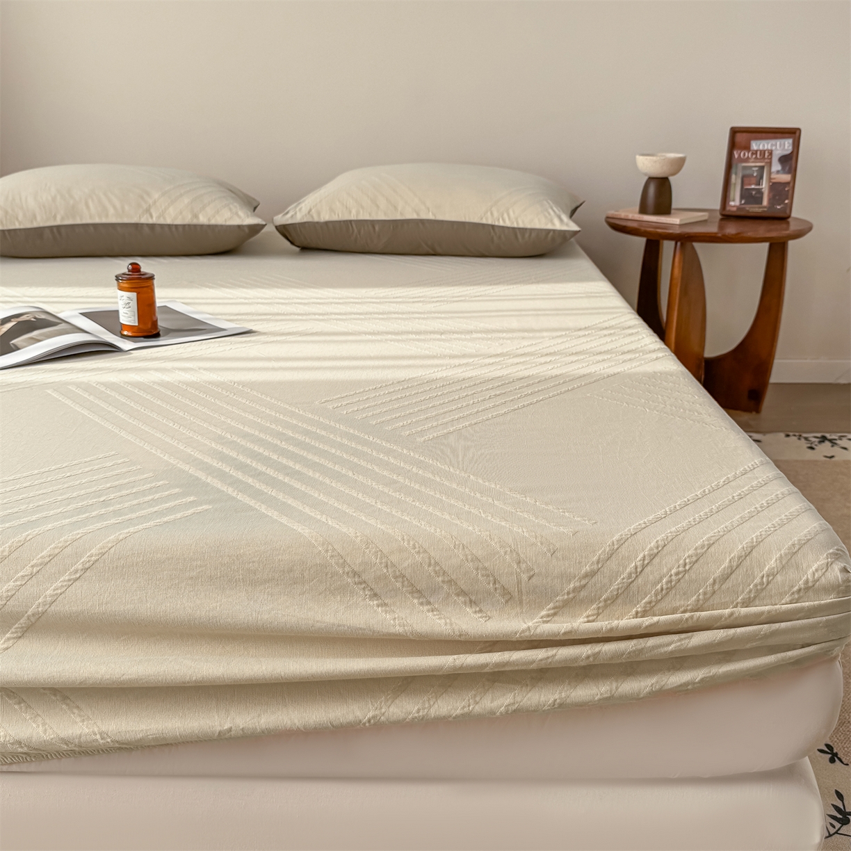 91家纺网 家纺一手货源 找家纺 灰鲸 2026新款全棉纯棉厚织三层水洗色织提花床笠单品床笠床笠单件 云汐-可可奶咖