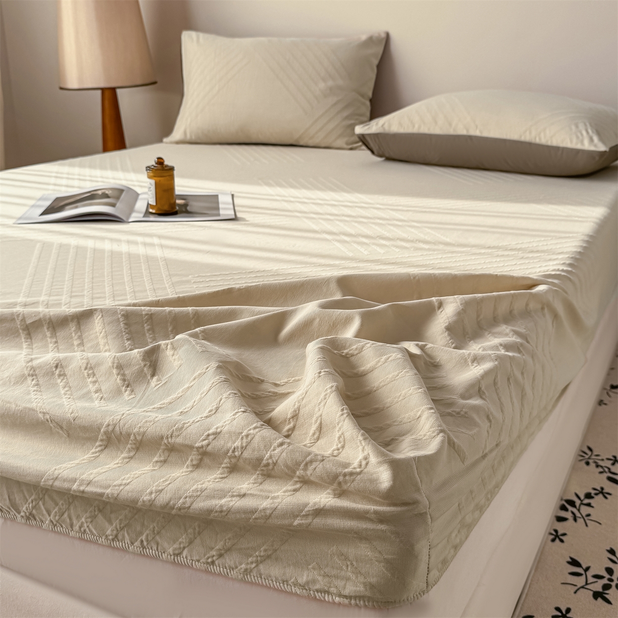 91家纺网 家纺一手货源 找家纺 灰鲸 2026新款全棉纯棉厚织三层水洗色织提花床笠单品床笠床笠单件 云汐-可可奶咖