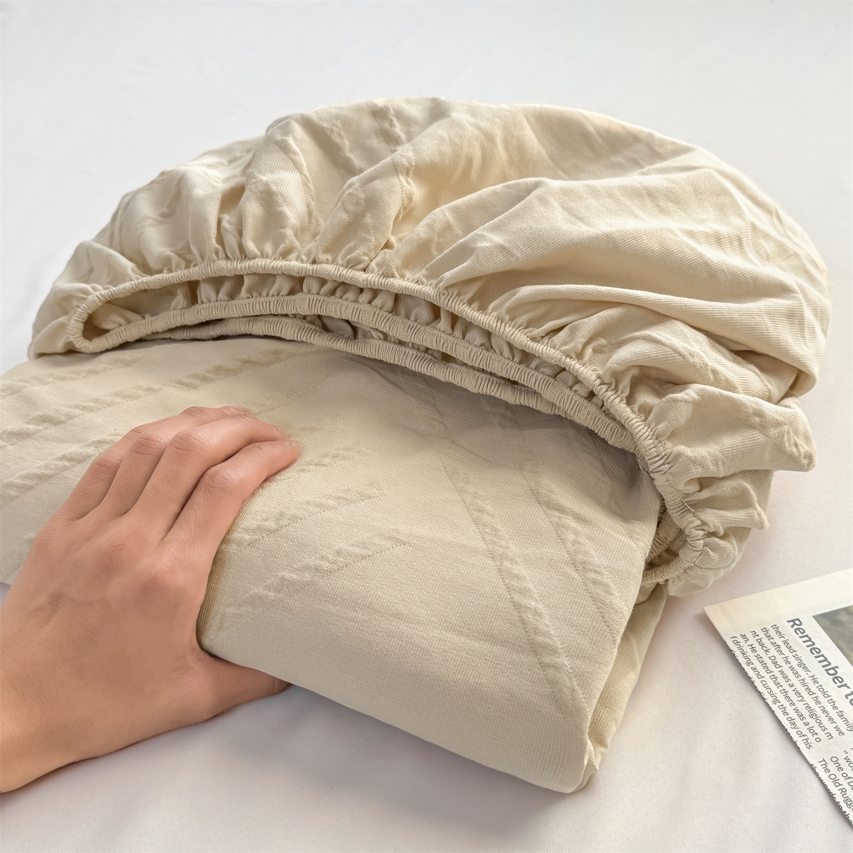 91家纺网 家纺一手货源 找家纺 灰鲸 2026新款全棉纯棉厚织三层水洗色织提花床笠单品床笠床笠单件 云汐-可可奶咖