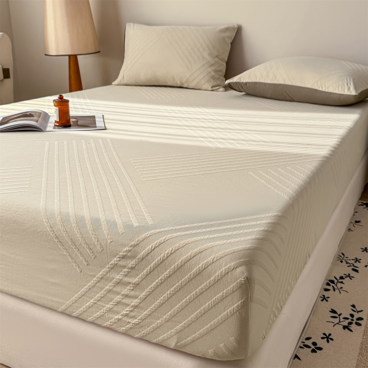 91家纺网 家纺一手货源 找家纺 灰鲸 2026新款全棉纯棉厚织三层水洗色织提花床笠单品床笠床笠单件 云汐-可可奶咖