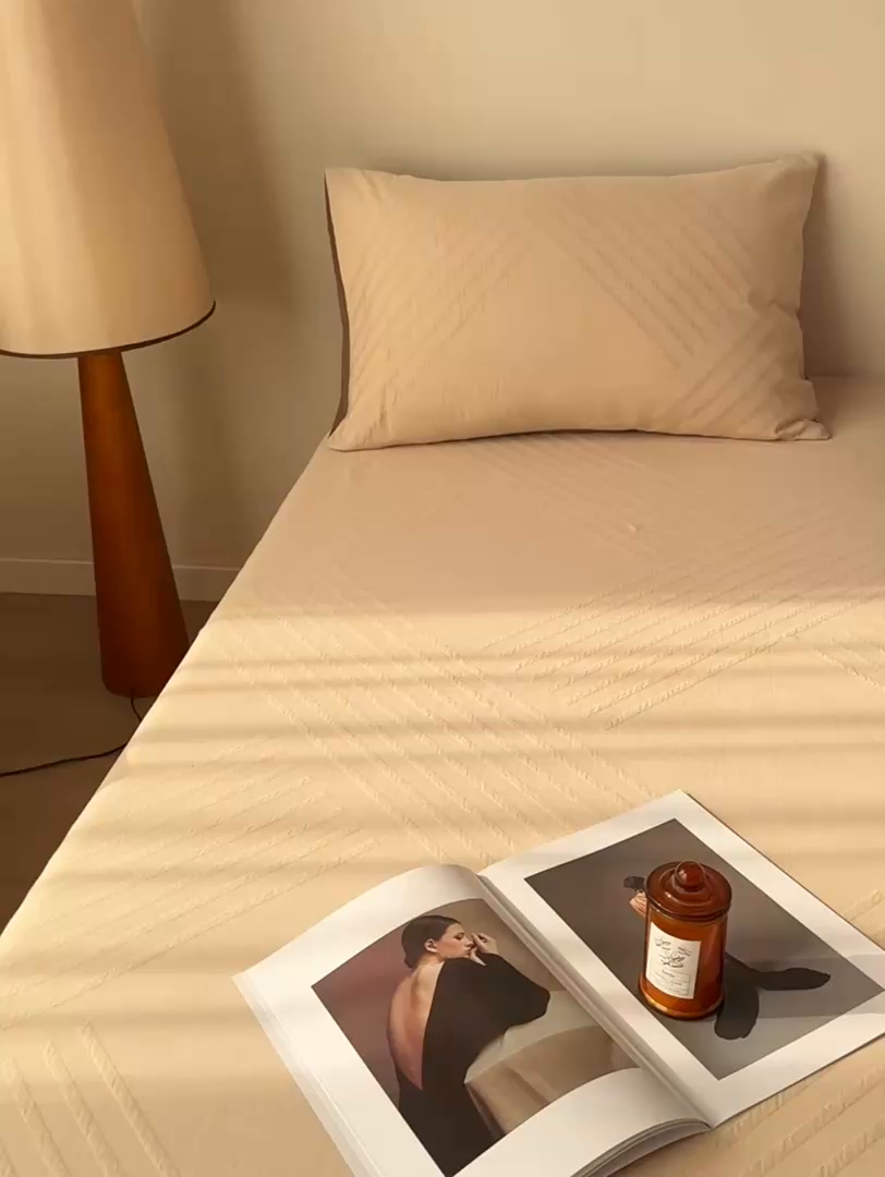 91家纺网 家纺一手货源 找家纺 灰鲸 2026新款全棉纯棉厚织三层水洗色织提花床笠单品床笠床笠单件 云汐-可可奶咖