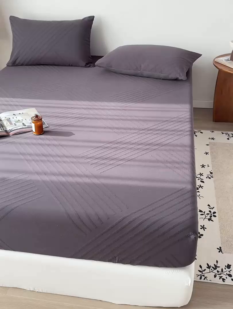 91家纺网 家纺一手货源 找家纺 灰鲸 2026新款全棉纯棉厚织三层水洗色织提花床笠单品床笠床笠单件 云汐-素墨