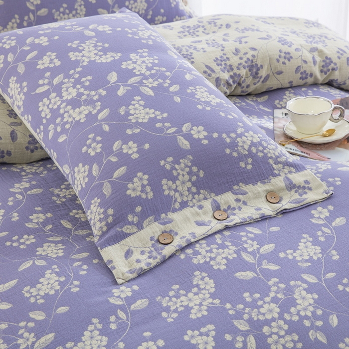 91家纺网 家纺一手货源 找家纺 （总）仰望棉麻双层纱供应链 2026新款全棉色织提花双层纱四件套-花茉羽