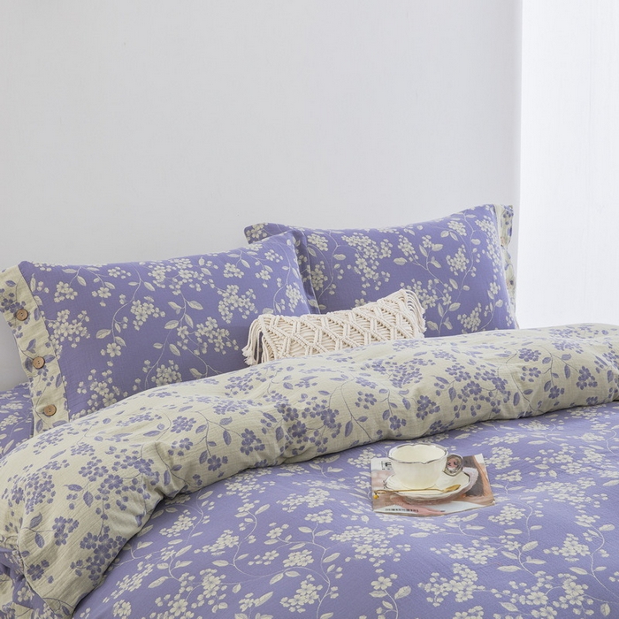 91家纺网 家纺一手货源 找家纺 （总）仰望棉麻双层纱供应链 2026新款全棉色织提花双层纱四件套-花茉羽