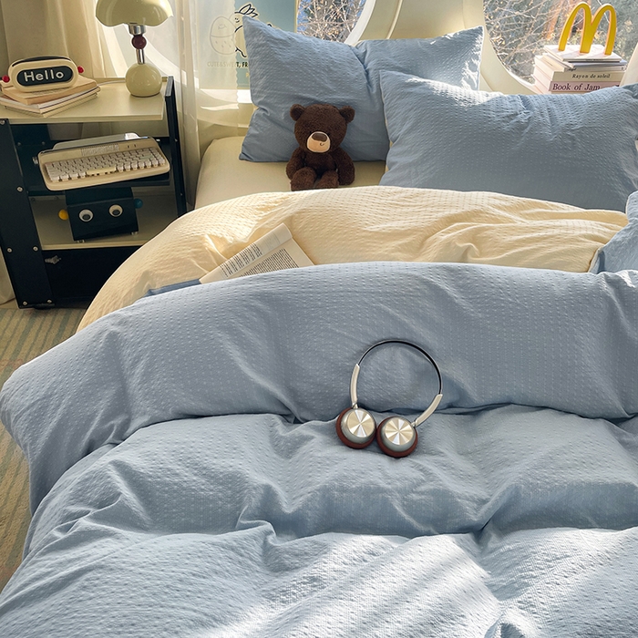 91家纺网 家纺一手货源 找家纺 （总）优承佳生活馆 2026新款软糯双拼泡芙纱四件套