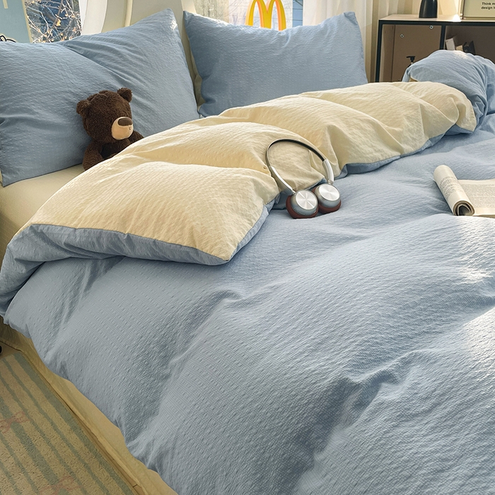 91家纺网 家纺一手货源 找家纺 （总）优承佳生活馆 2026新款软糯双拼泡芙纱四件套