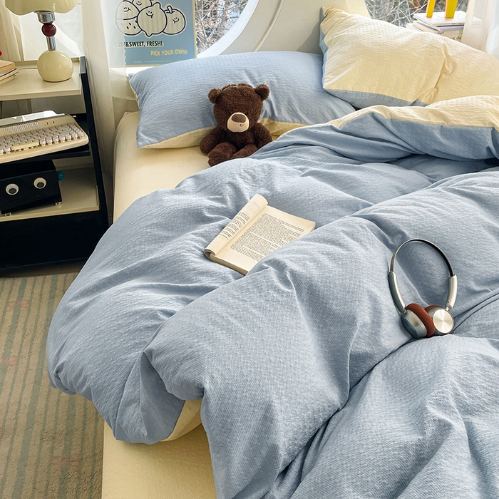 91家纺网 家纺一手货源 找家纺 （总）优承佳生活馆 2026新款软糯双拼泡芙纱四件套