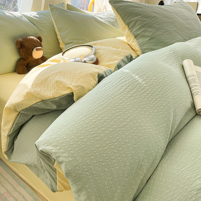 91家纺网 家纺一手货源 找家纺 （总）优承佳生活馆 2026新款软糯双拼泡芙纱四件套