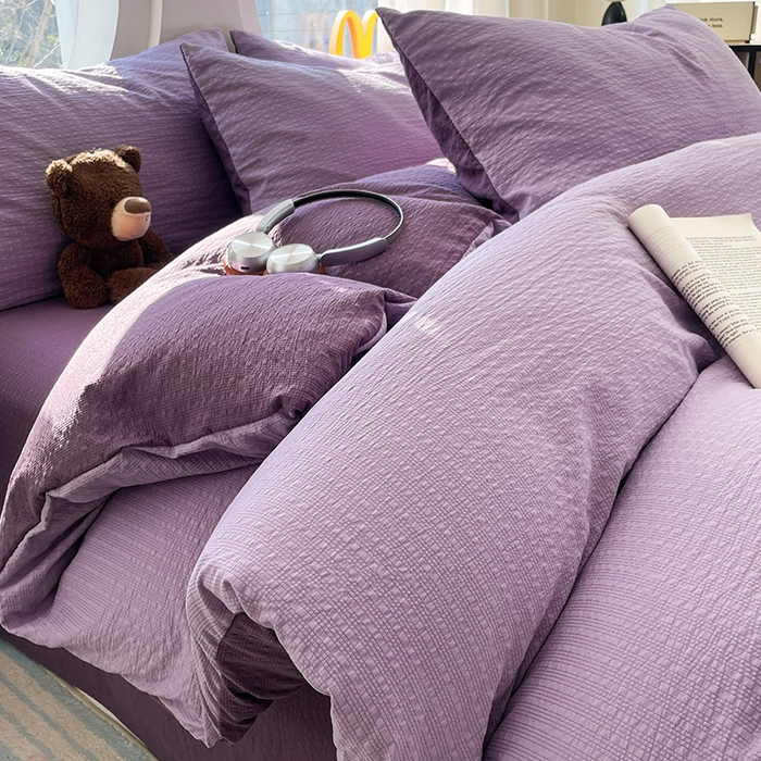 91家纺网 家纺一手货源 找家纺 优承佳生活馆 2026新款软糯双拼泡芙纱四件套 芋泥紫+烟雾紫