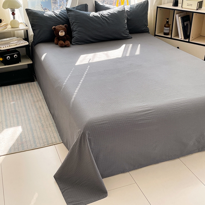 91家纺网 家纺一手货源 找家纺 优承佳生活馆 2026新款软糯双拼泡芙纱四件套 暗夜灰+银优灰