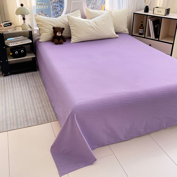 91家纺网 家纺一手货源 找家纺 优承佳生活馆 2026新款软糯双拼泡芙纱四件套 奶油黄+芋泥紫