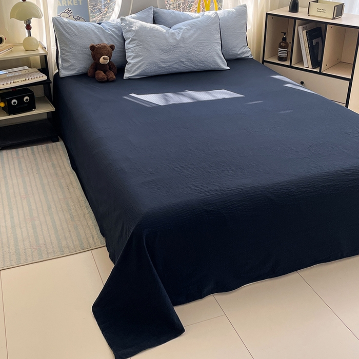 91家纺网 家纺一手货源 找家纺 优承佳生活馆 2026新款软糯双拼泡芙纱四件套 天空蓝+星空蓝