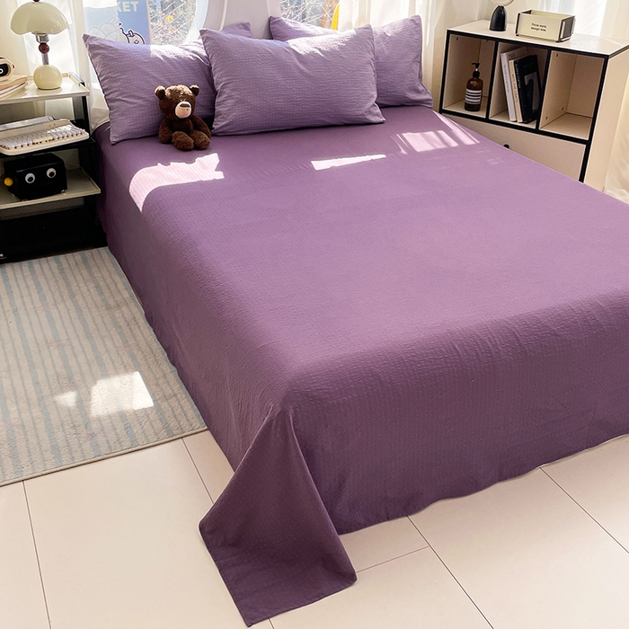 91家纺网 家纺一手货源 找家纺 优承佳生活馆 2026新款软糯双拼泡芙纱四件套 芋泥紫+烟雾紫