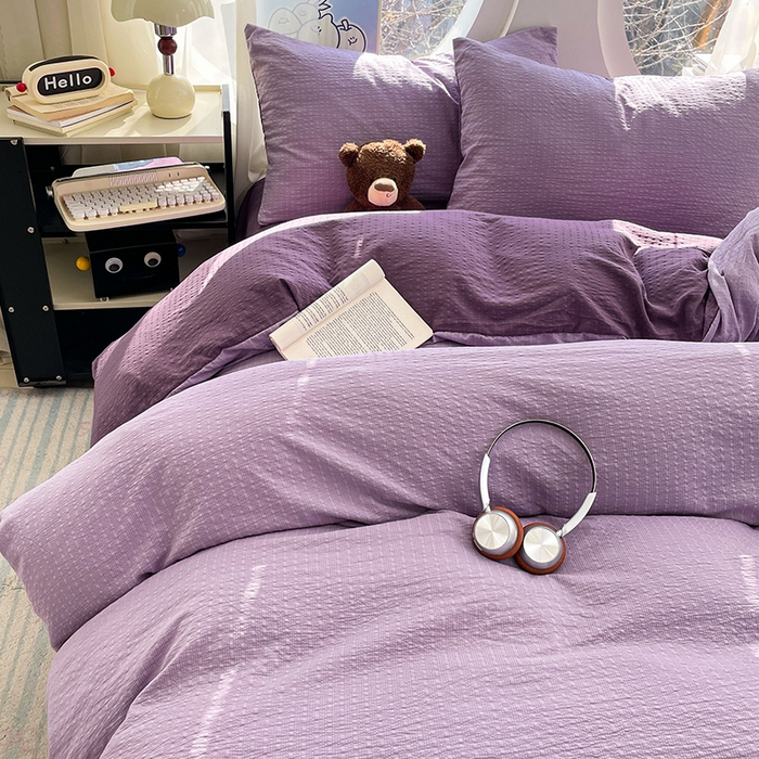 91家纺网 家纺一手货源 找家纺 优承佳生活馆 2026新款软糯双拼泡芙纱四件套 芋泥紫+烟雾紫