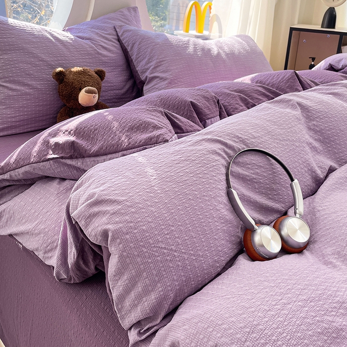 91家纺网 家纺一手货源 找家纺 优承佳生活馆 2026新款软糯双拼泡芙纱四件套 芋泥紫+烟雾紫