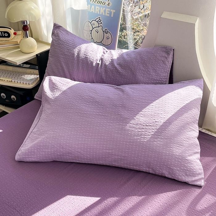 91家纺网 家纺一手货源 找家纺 优承佳生活馆 2026新款软糯双拼泡芙纱四件套 芋泥紫+烟雾紫