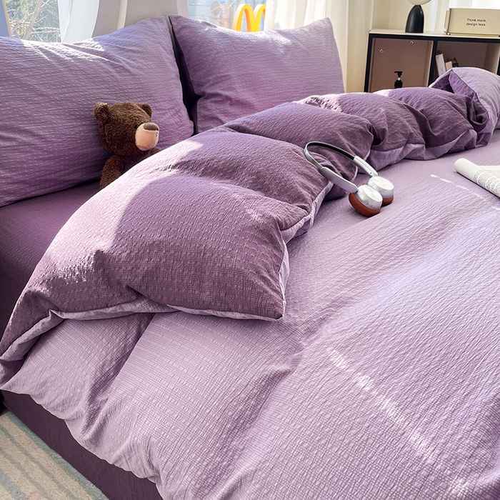 91家纺网 家纺一手货源 找家纺 优承佳生活馆 2026新款软糯双拼泡芙纱四件套 芋泥紫+烟雾紫