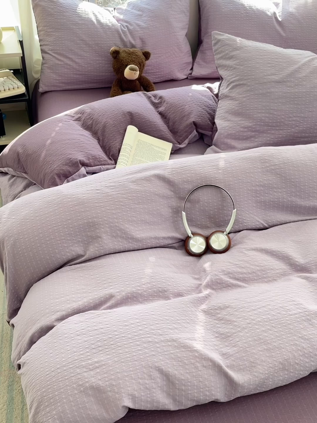 91家纺网 家纺一手货源 找家纺 优承佳生活馆 2026新款软糯双拼泡芙纱四件套 芋泥紫+烟雾紫