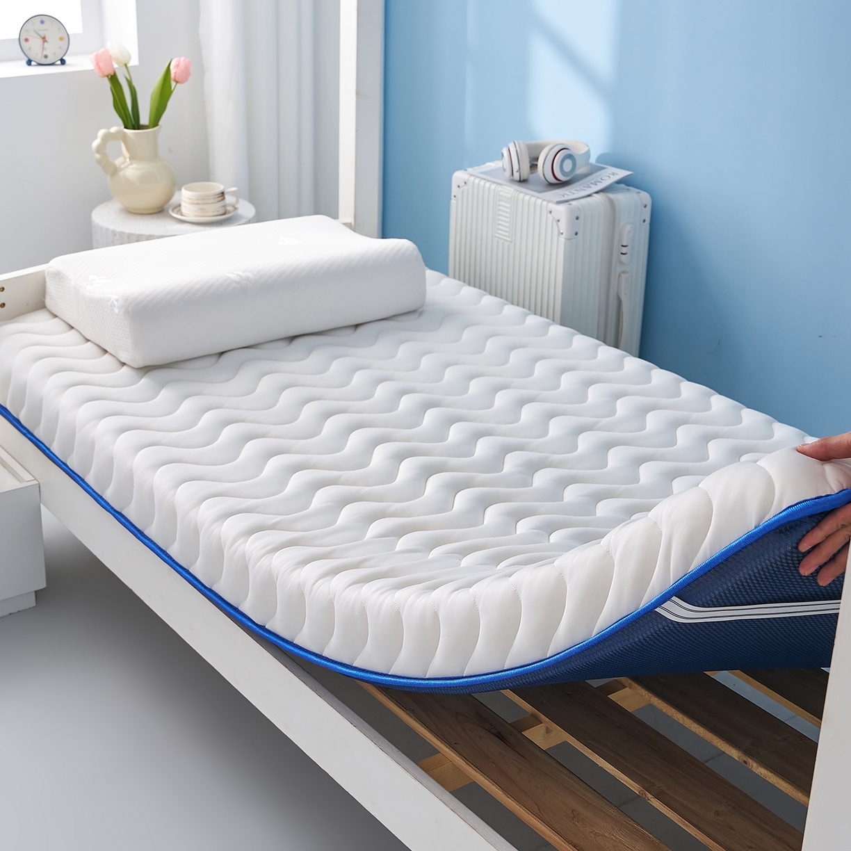 91家纺网 家纺一手货源 找家纺 （总）月茶家纺 2026新款皇冠学生款单边波浪床垫