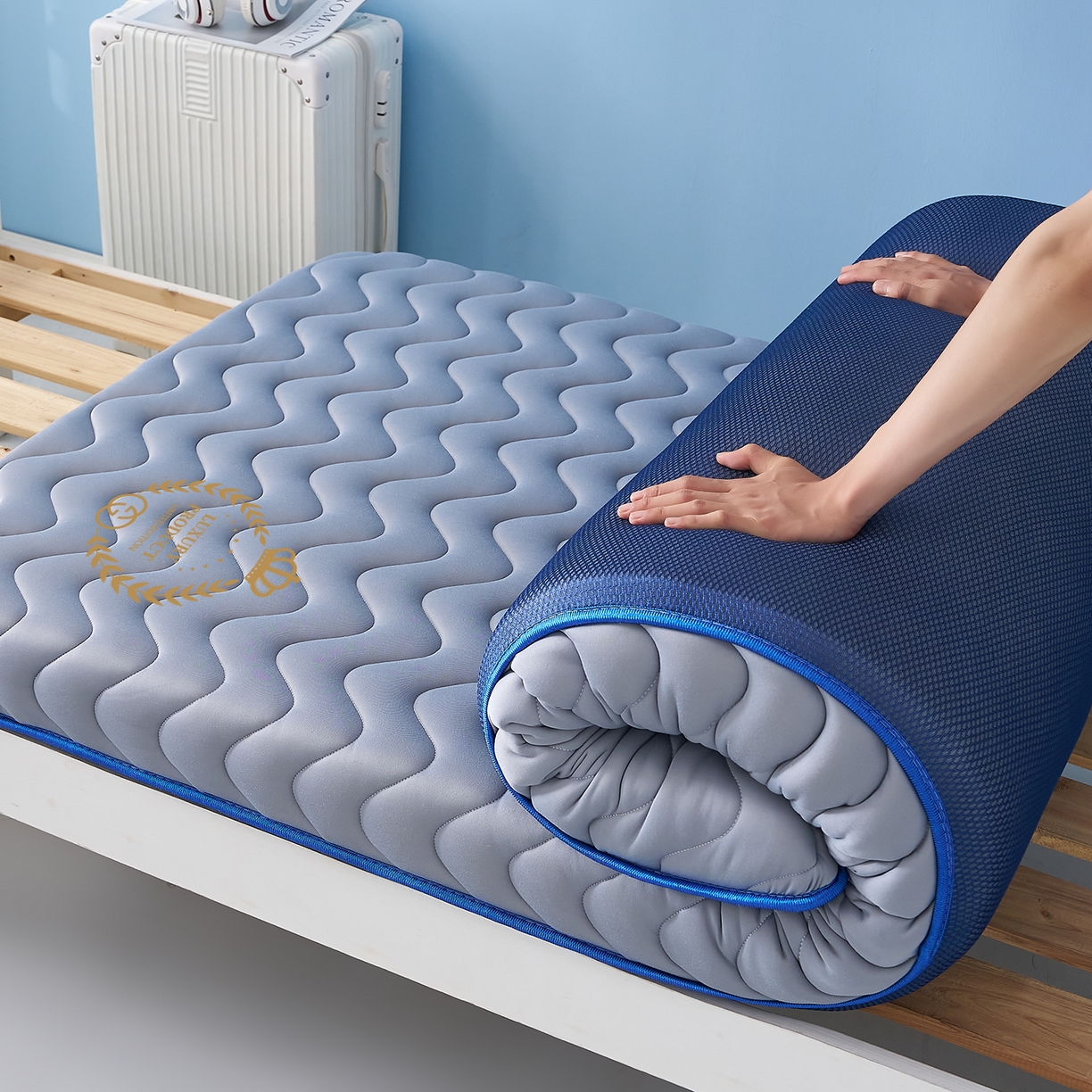 月茶家纺 2026新款皇冠学生款单边波浪床垫 皇冠波浪灰